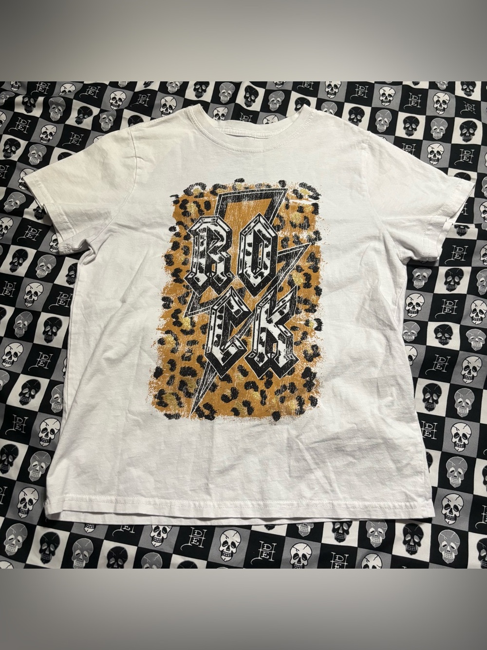 🎃5 for $25🎃 Girls Cheetah Leopard Print Rock AC/DC Style Graphic T-Shirt